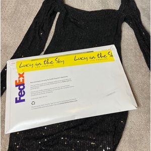 NEVER OPENED LUCY IN THE SKY Giulia Square Neck Dress in Black Sequin